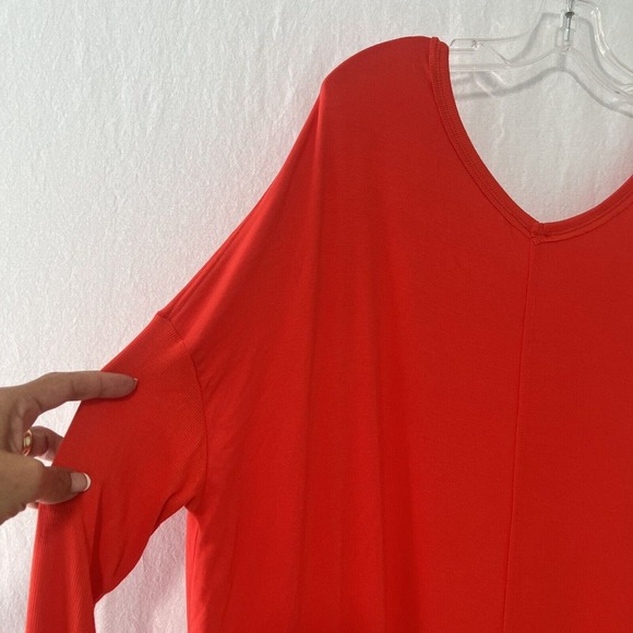 Free People Moonshine Tunic Top Women Size M Red Orange Oversized Stretch Knit - Picture 13 of 16